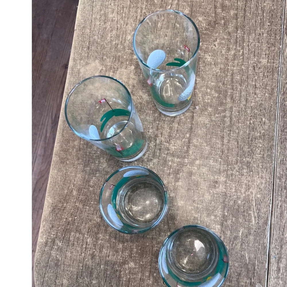 Vintage Golf Drinking Glasses Hole In One 19th Hole 2 Lowball And W Highball Set